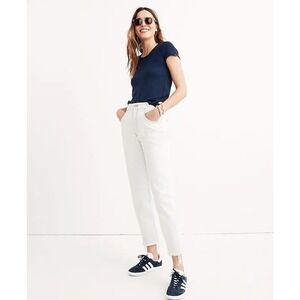Madewell Jeans Women Size 31 White Cadiz Tapered Wide Leg High Rise Raw Hem